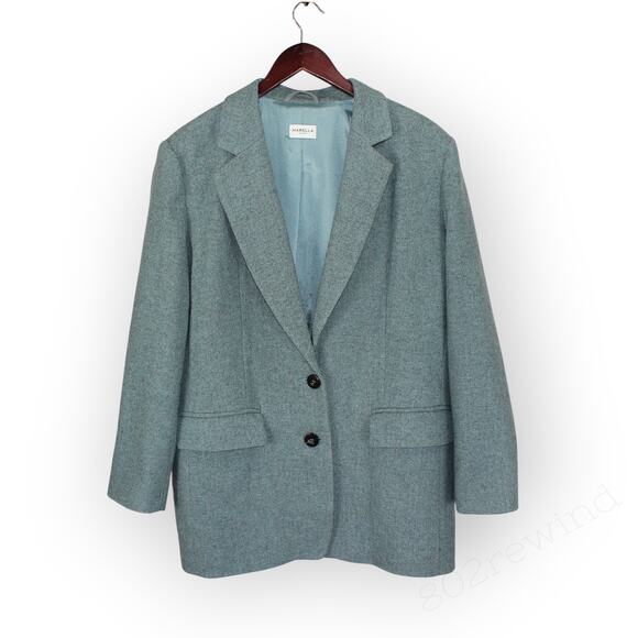US12 Italy48 MarellaSport Blazer Wool Herringbone Oversize Menswear Water Garden - Picture 1 of 16